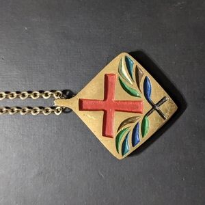 Vintage Terra Sancta Guild 1970 Israel Brass Enamel Pendant Statement Ne…